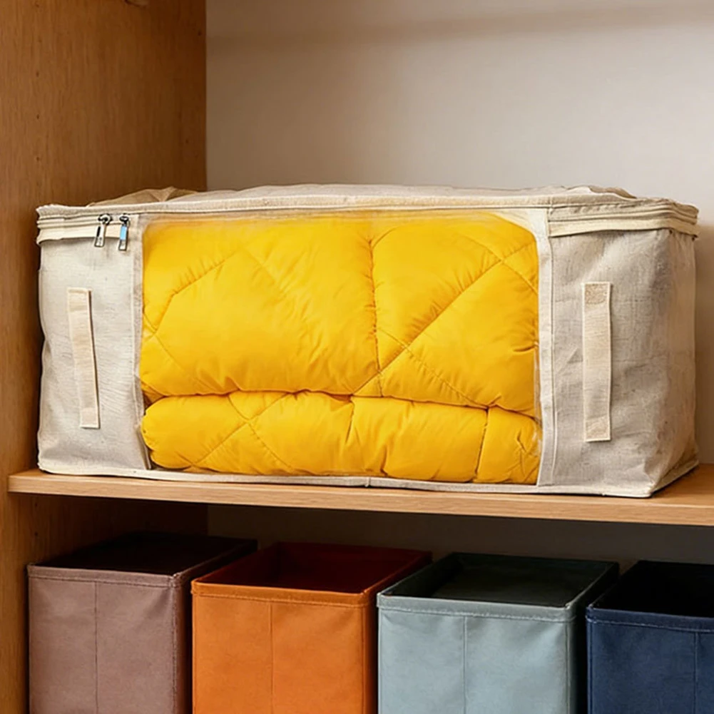 

Foldable Clothing Storage Box with Transparent Viewing Window for Easy Organization and Quick Access to Bedding or Linens