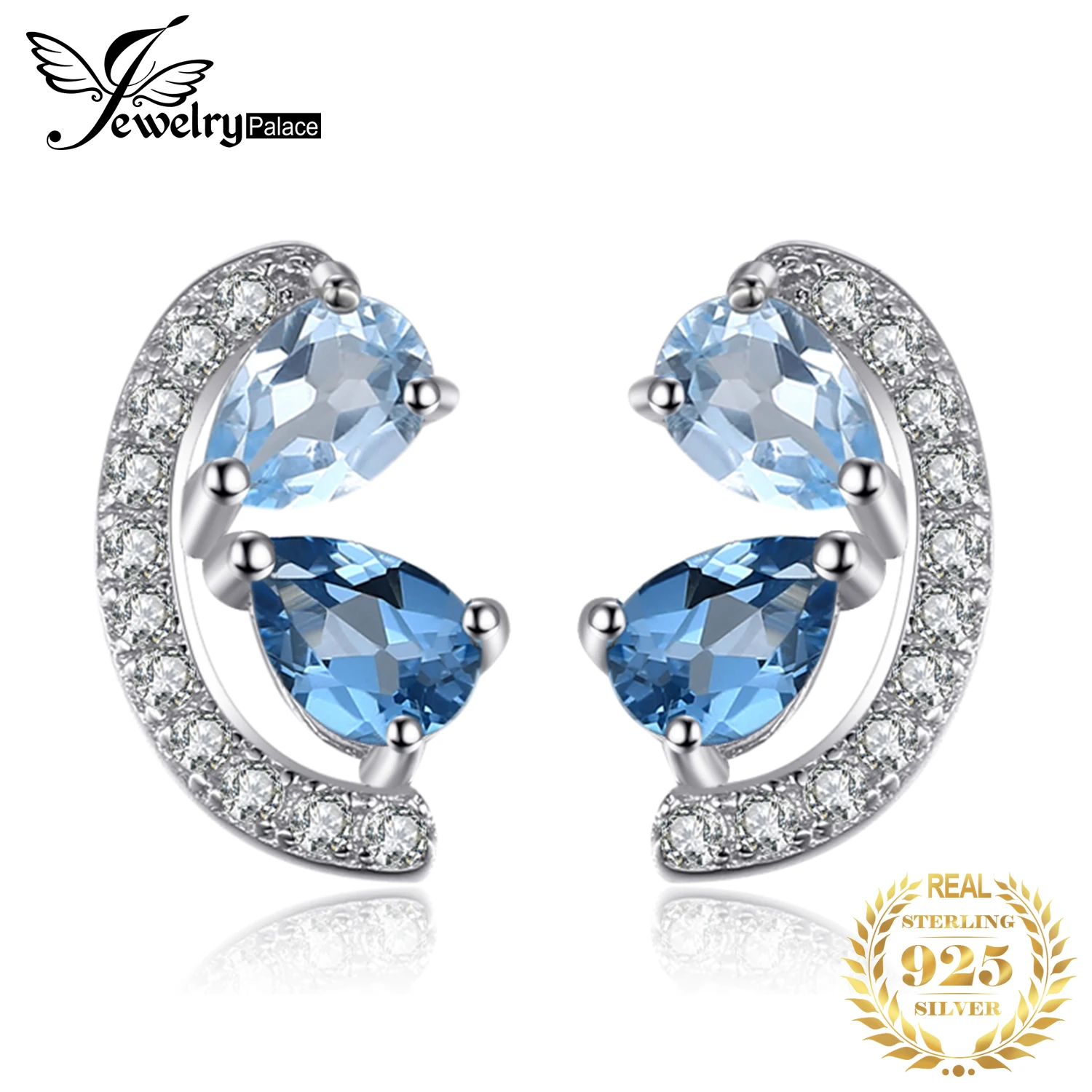 JewelryPalace gruszka naturalne niebo londyński niebieski Topaz 925 kolczyki sztyfty ze srebra wysokiej próby dla kobiety oświadczenie kamień szlachetny biżuteria