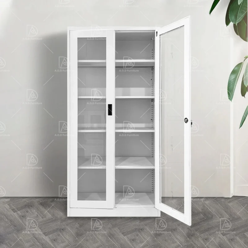 custom.Metal File Cabinet with Glass Cupboard Locker Steel Storage Wardrobe