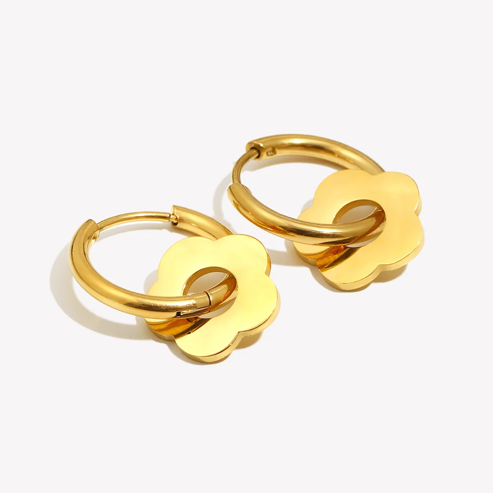 E.B.belle Golden Silver Color Y2K Accessories Girls Ladies Flower Earrings Small Hoop Waterproof Stainless Steel Floral Earrings