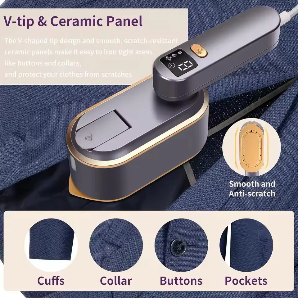 Portable Clothes Steam Iron 180° Rotatable Handle 3 Levels Handheld Garment Steamer 1200W Fast Heating 150ml Tank for Travel