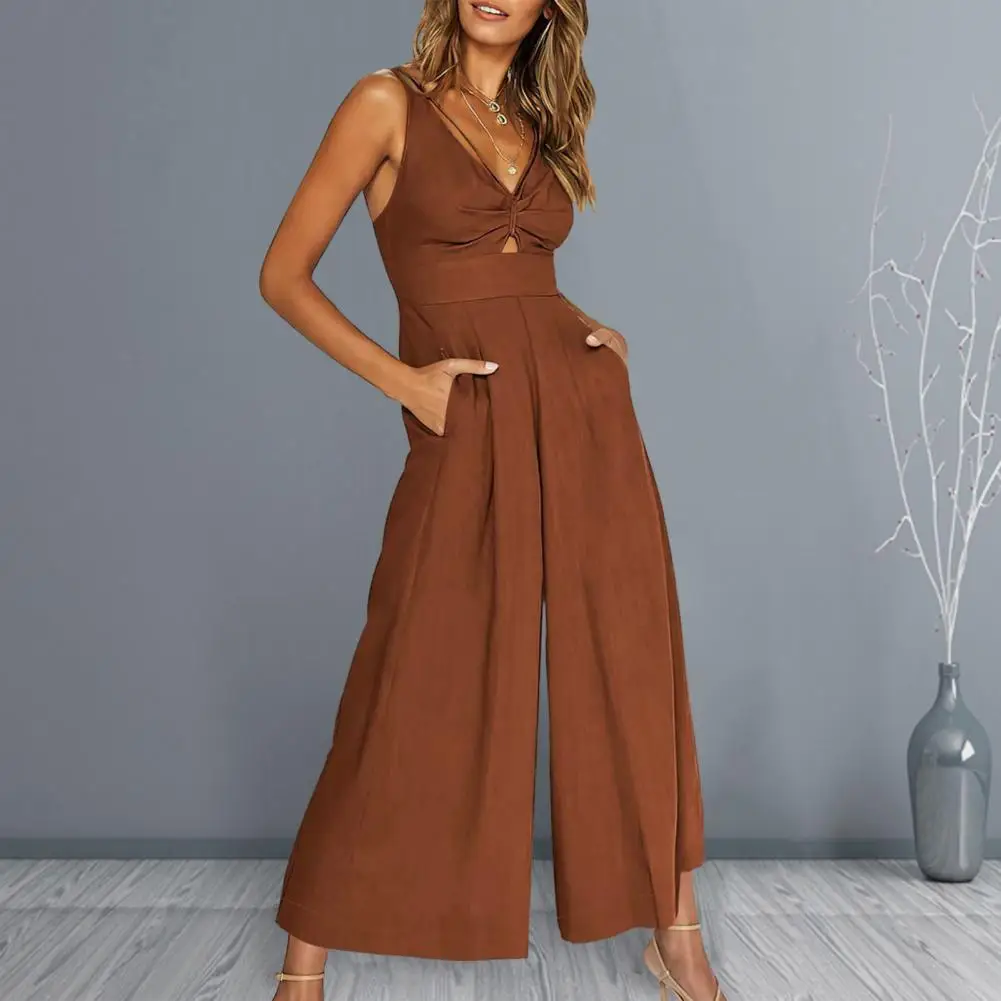 Ladies Jumpsuit Wide-leg Jumpsuit Stylish Women\'s Summer Jumpsuit Deep V Neck Wide Leg Soft Breathable Fabric for A Fashionable