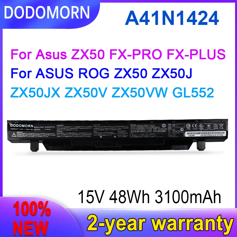 

Asus ROG Series Laptop Battery A41N1424 15V 48Wh 3100mAh DODOMORN For Asus ZX50 FX-PRO FX-PLUS Asus ROG ZX50 ZX50J ZX50JX ZX50V