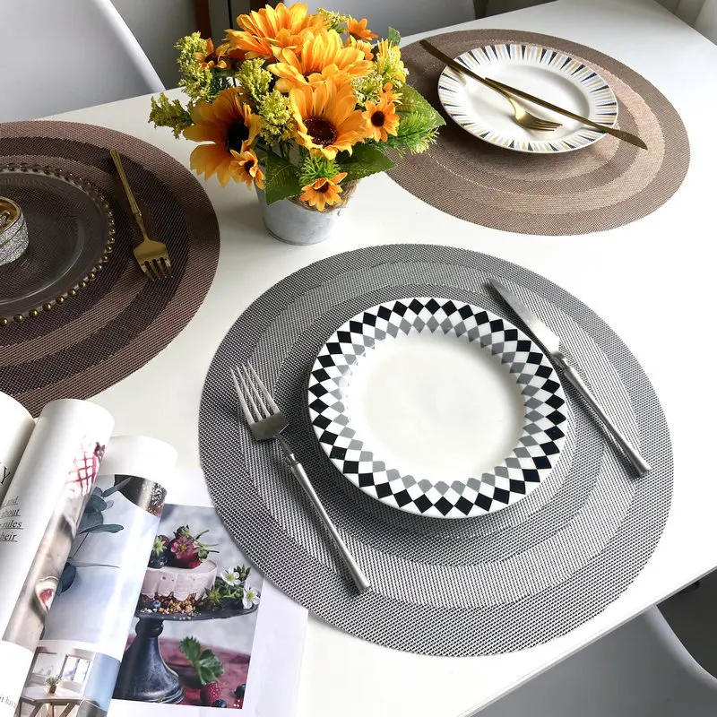 Circular Teslin Placemat PVC Easy To Clean and Durable Round Placemat Hotel Home Coffee Dining Table Decoration Mat Coaster