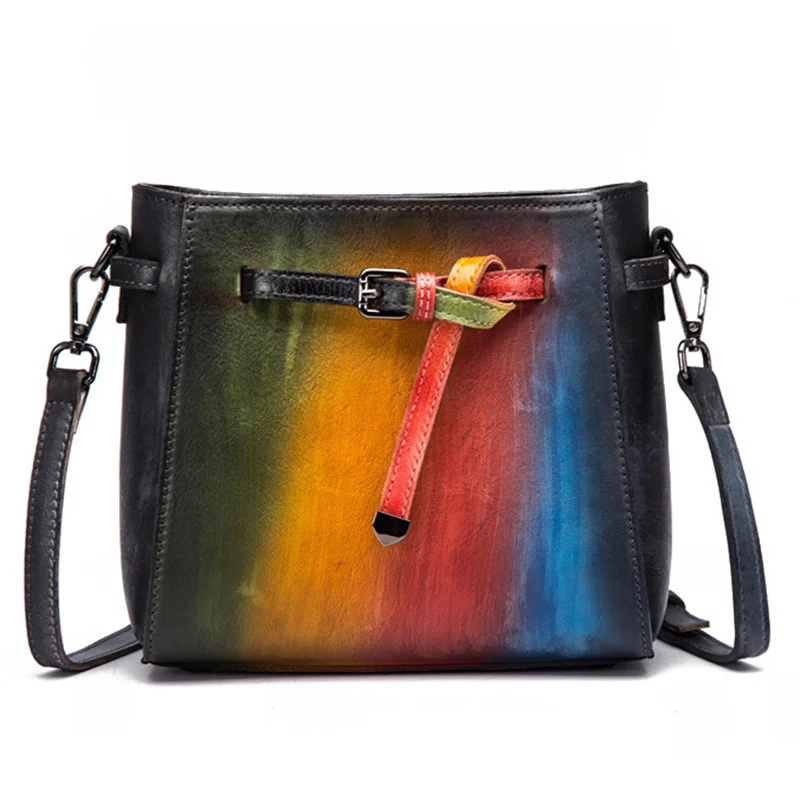 

High Quality Genuine Leather Flap Cross Body Bag Brush Color Retro Pouch Leisure Cowhide Small Women Shoulder Messenger Bags