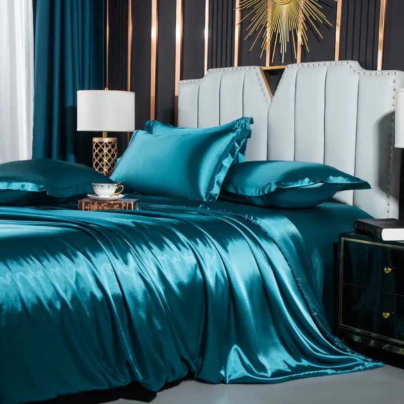 

Bedding Set Solid Color Luxury Bedding Kit Rayon Satin Duvet Cover Set Twin Queen King Size Bed Set 3pcs/4pcs Home Textile