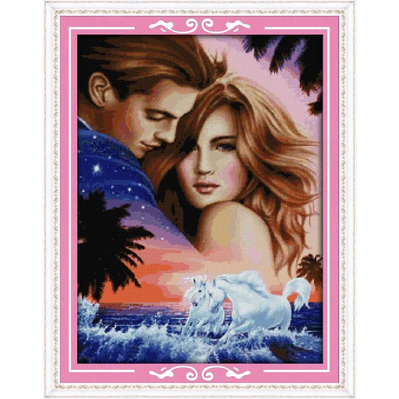 

Joy Sunday New Stamped Cross Stitch Kit,11/14/16CT DIY Easy Pattern Aida Fabric Embroidery Set-Fantasy Couple