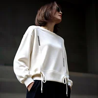 White Hoodie Women Long Sleeve Drawstring Casual Sweatshirts