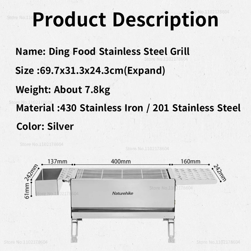Naturehike fogão de churrasco de piquenique de aço inoxidável acampamento ao ar livre portátil churrasqueira dobrável multiuso equipamento de acampamento