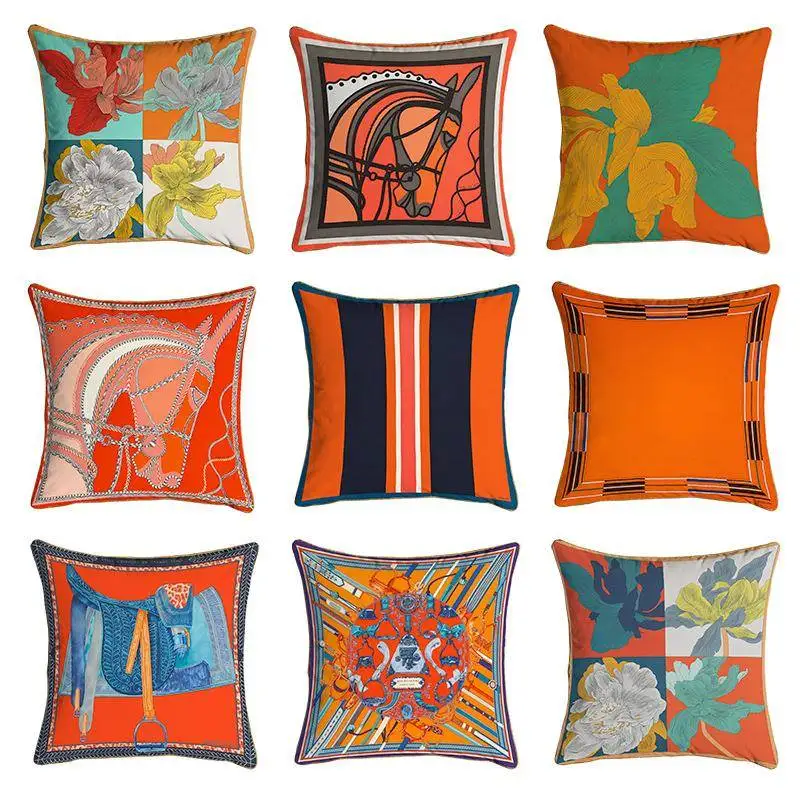  Digital Printing Pillow Orange Series Living Room Sample Room Sofa Bed Head Chair Decoration Pillow High End Style
