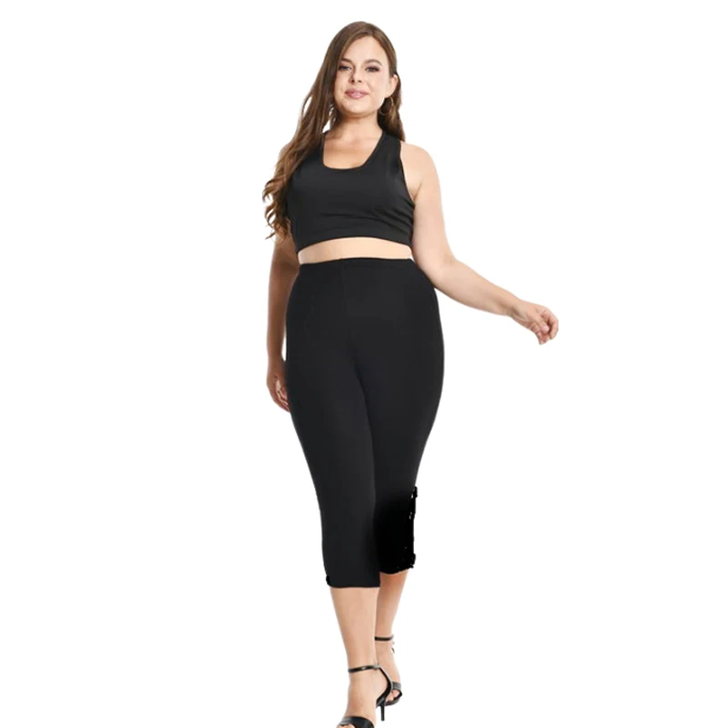 طماق XS-7XL الصيف طماق قصيرة النساء Capris 3/4 سروال ضيق رقيقة مطاطا القطن رمادي أسود أبيض وردي أزرق 6XL 5XL 4XL