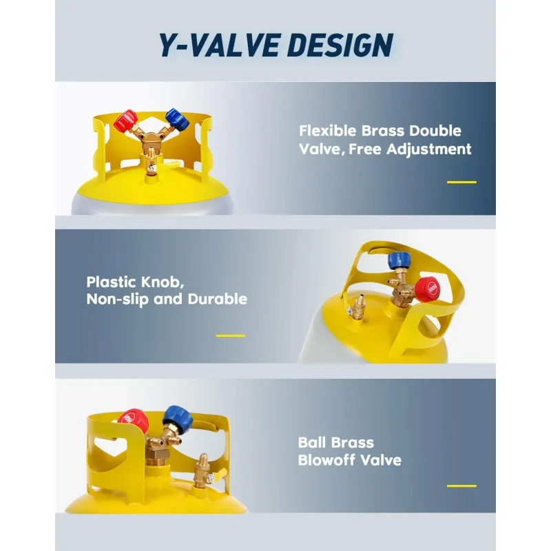 Recovery Tank 30 LB Reusable Recovery Cylinder Tank 1/4 SAE Y-Valve Recovery Can without Float Switch R12 R22, R