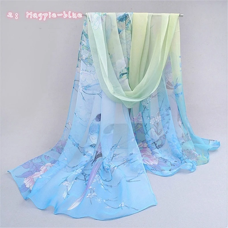 2023 New Fashion Womens Ladies Medium Long Chiffon Stole Scrawl Flower Magpie Printed Soft Scarf