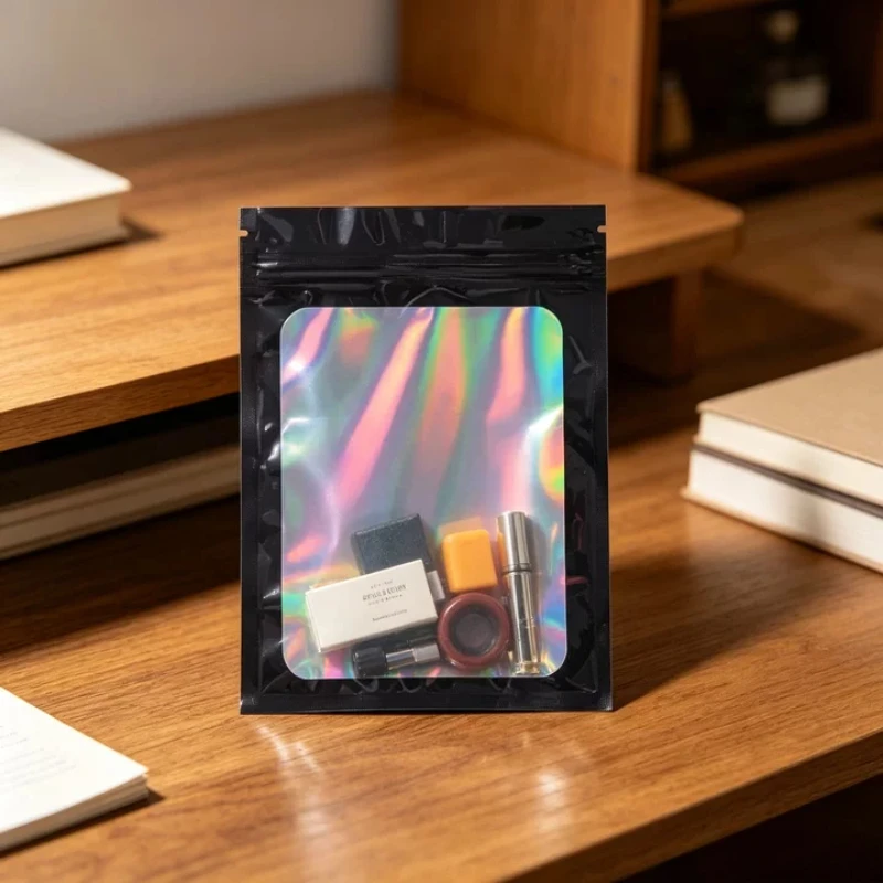 50pcs Smell Proof Mylar Bags Resealable Odor Proof Bags Holographic Packaging Pouch Bag Food Jewelry Laser Zip Lock Bag
