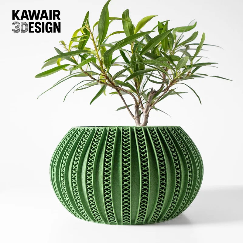 

3D Printed Biodegradable Modern Style Irregular Geometric Pot - Line Texture Eco-Friendly Flower Planter for Desktop Decoration