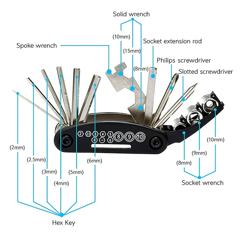 1Pc 16 in 1 Portable Folding Motorcycle Bicycle Repair Tool Multifunction Cycling Mechanic Repairing Tools Kit Moto Accessories