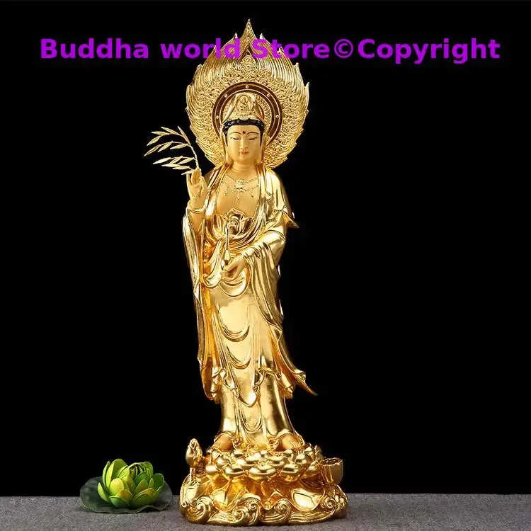 3P Large Buddhism high grade gold gilding copper Standing Guan yin Mahasthamaprapta Buddha HOME shrine protection FENG SHUI 58CM