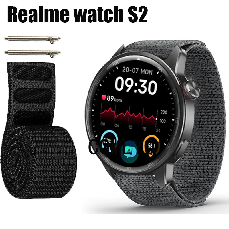 For Realme watch S2 Strap Nylon Smart Watch Band Hook&Look Soft Belt Watchband