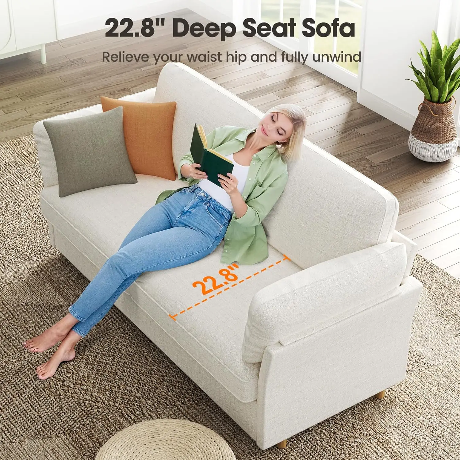 Vsegantti-sofá de color Beige de 70 pulgadas, sofá moderno y cómodo con asiento profundo, cojín suave, sofá pequeño