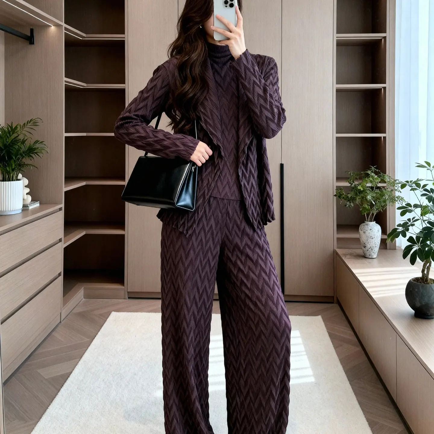 

Miyake Pleated Suit Women Loose Temperament Commuting Wear A Whole Set of Light Workplace Fashion Simple Three-piece Suit Pleat