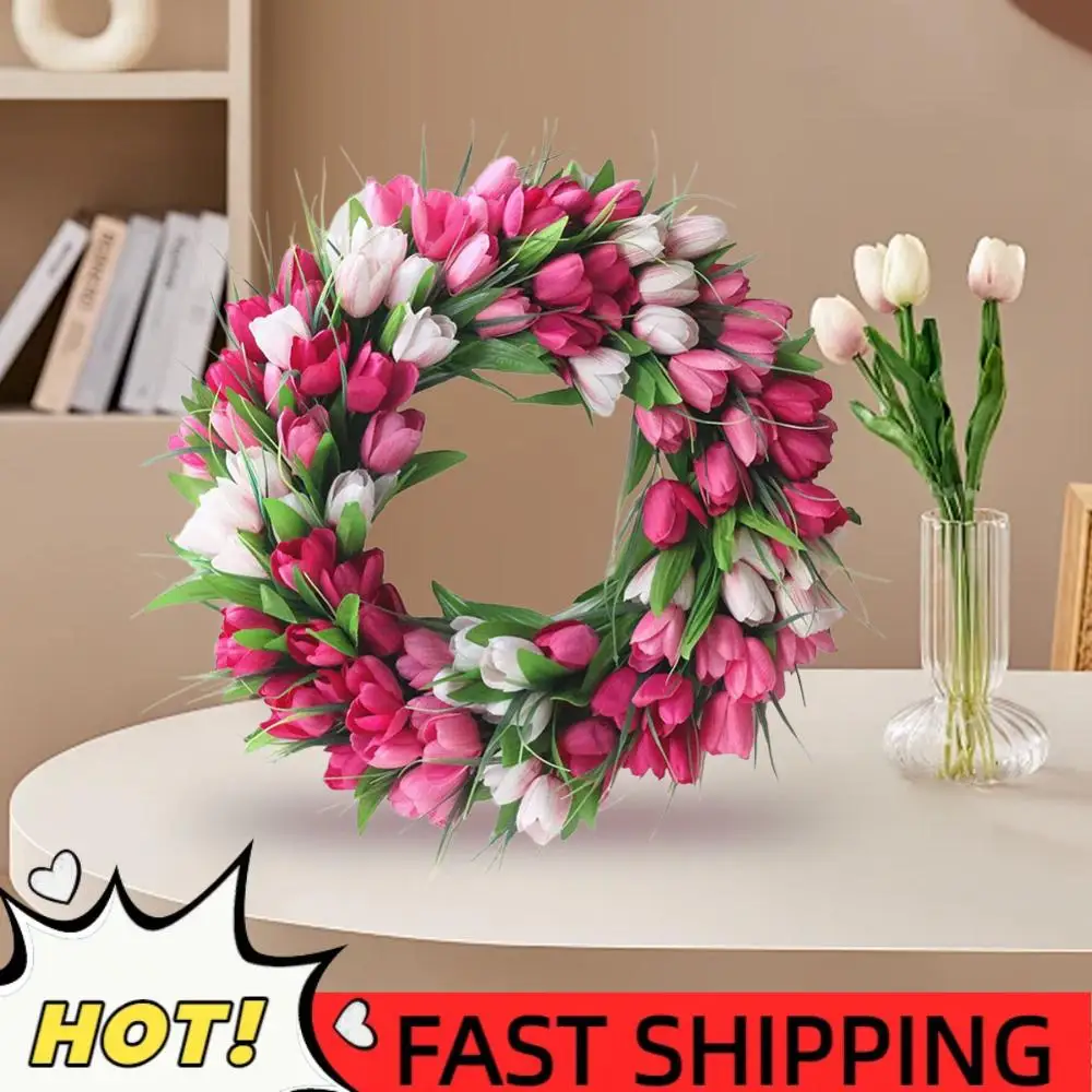 

Искусственный венок из тюльпанов 15,7 дюймов для входной двери, на День святого Валентина, для декора стен, окон, вечеринок, свадеб