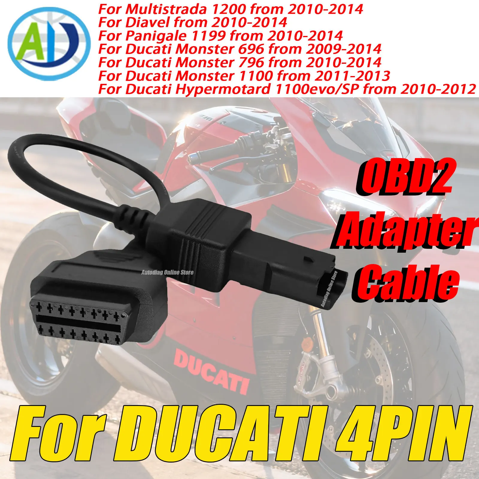 

For Ducati 4 Pin to 16 Pin OBDII Adapter For Monster Hypermotard Panigale Diavel Multistrada Diagnostic Cable OBD2 Adapter Cable