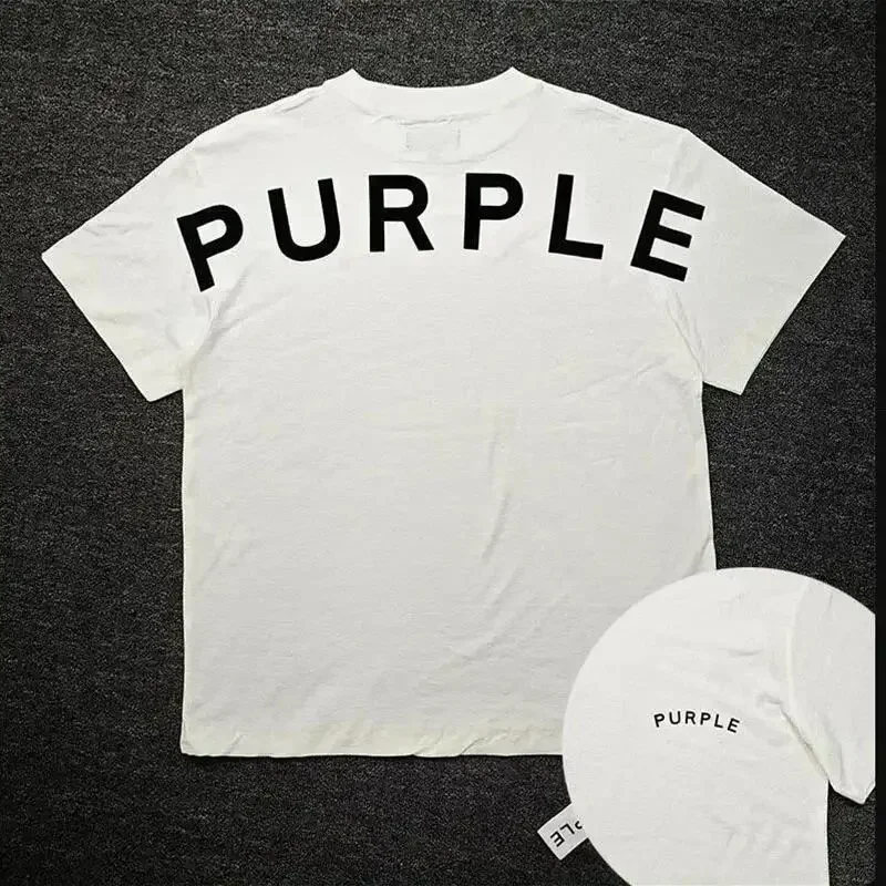 

2025 New Purple Letter Printing White Men T-Shirt100% Pure Cotton Women T Shirt Oversize Loose Printed Clothes on Both Sides