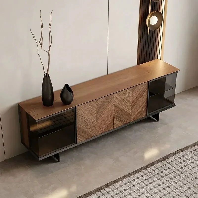 

zx1Italian style, walnut, simple and modern, living room storage glass TV cabinet