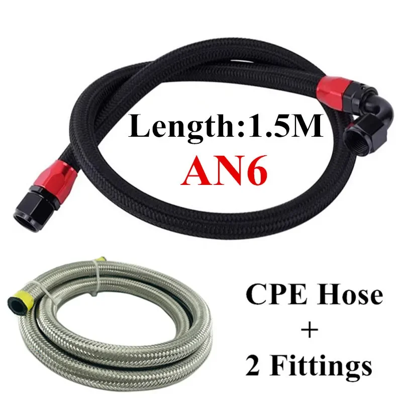 

1.5M AN6 Fuel Hose Fitting Oil Line Pipe Tube Nylon Stainless Steel Braided CPE Rubber With 0/45/90/180 Degree Swivel Hose Ends