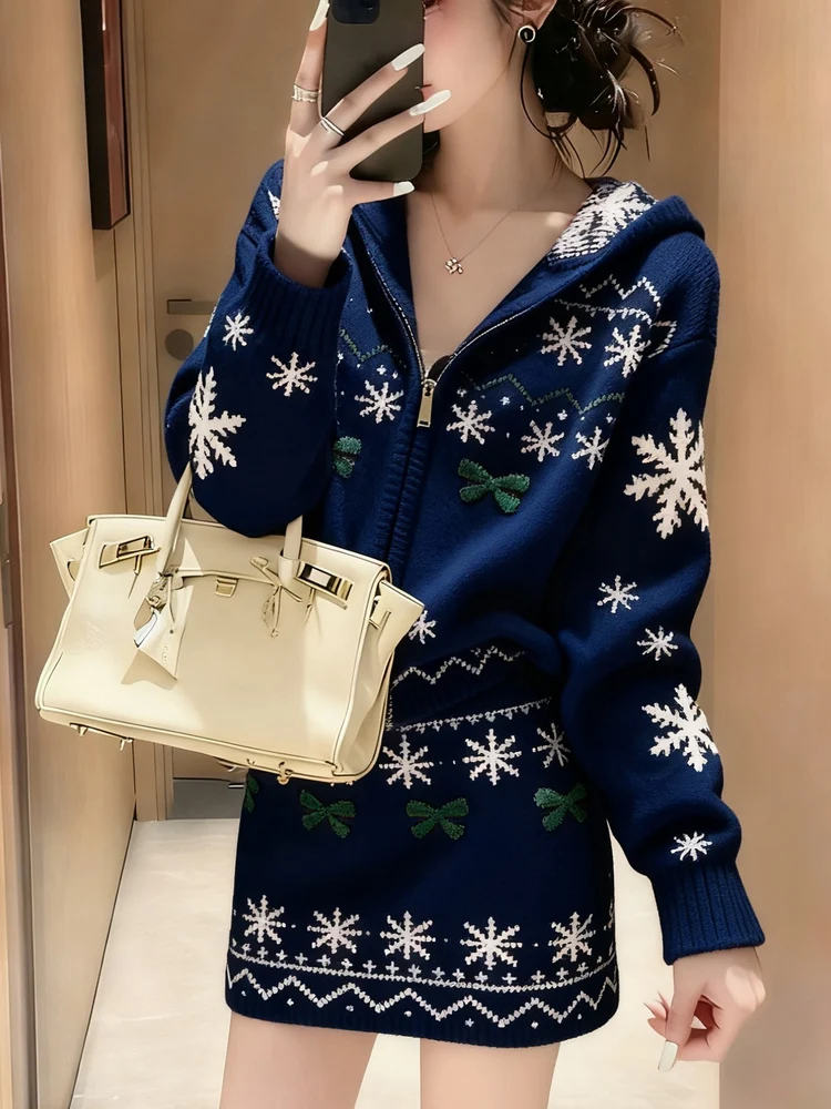 

Korean Style Autumn Winter Chic Knitted Set Women's Lazy Style Sweater And Skirt Two Piece Set Long Sleeve Elegant Fashion