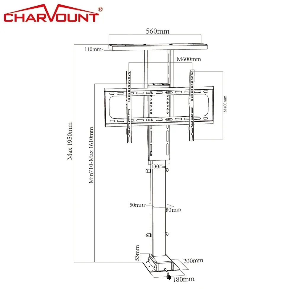 

2026 CHARMOUNT Electric Remote Control Screen Mount Telescopic TV Mount Motorized Under Bed TV Lifting Stand Retractable Bed