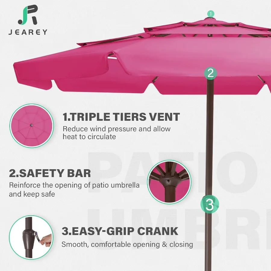 3 طبقات 12 قدم مظلات فناء مظلة طاولة خارجية مع كرنك لا إمالة مظلة السوق 8 أضلاع قوية حماية من الأشعة فوق البنفسجية مقاومة للماء