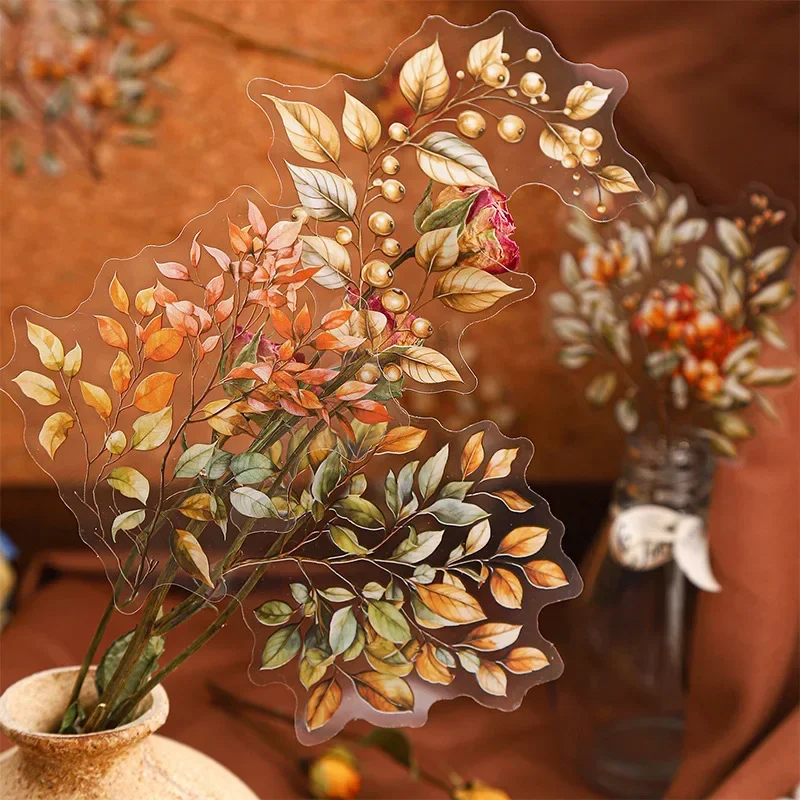 20pcs Shadow Elegant Forest Handbook Material Decorative Maple Flower Sticker Amber Underlining Collage Scrapbook 163*95mm