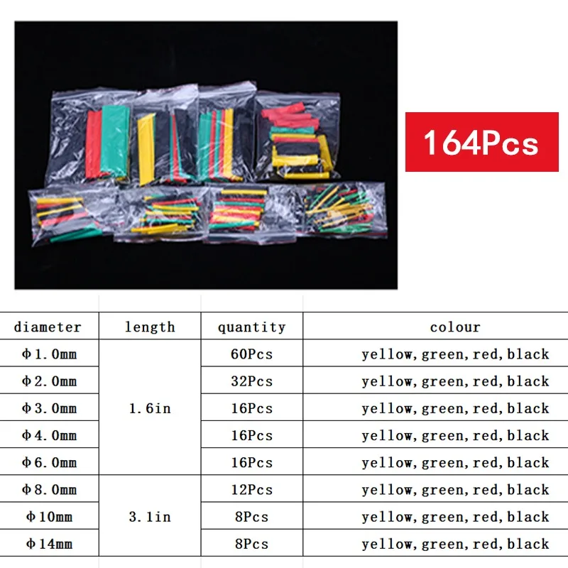 

164/328/580PCS Heat Shrink Tubing 2:1Wire Cable Wrap Assortment Electric Insulation Tube Kit Insulation Sleeved Protecter