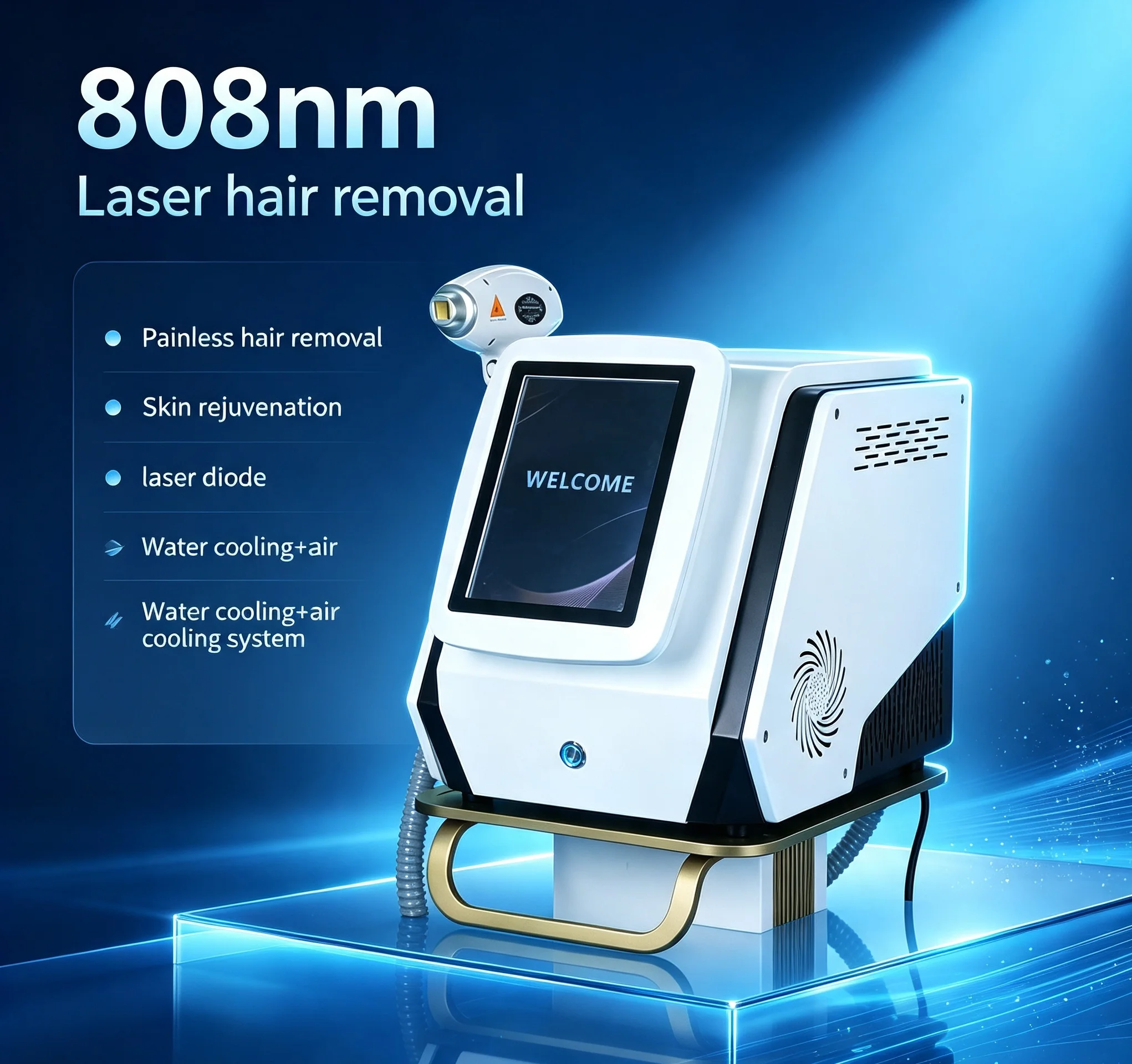 Professional laser 808nm painless semi permanent hair removal machine skin rejuvenation water-cooled laser hair remove machine