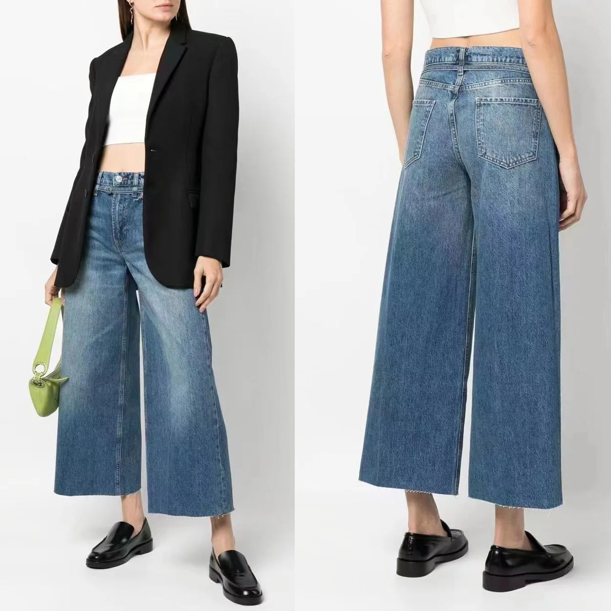 

Jeans For Women 2024 New Fall/Winter High Waist Washed Blue Wide-Leg Center Seam Cropped Straight-Leg Runway Style High Quality