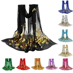 Summer Glitter Scarf Elegant Lightweight Elastic Shawl For Women Fashion Sparkly Sequined Party Shawls  Long Soft Flower Wrap