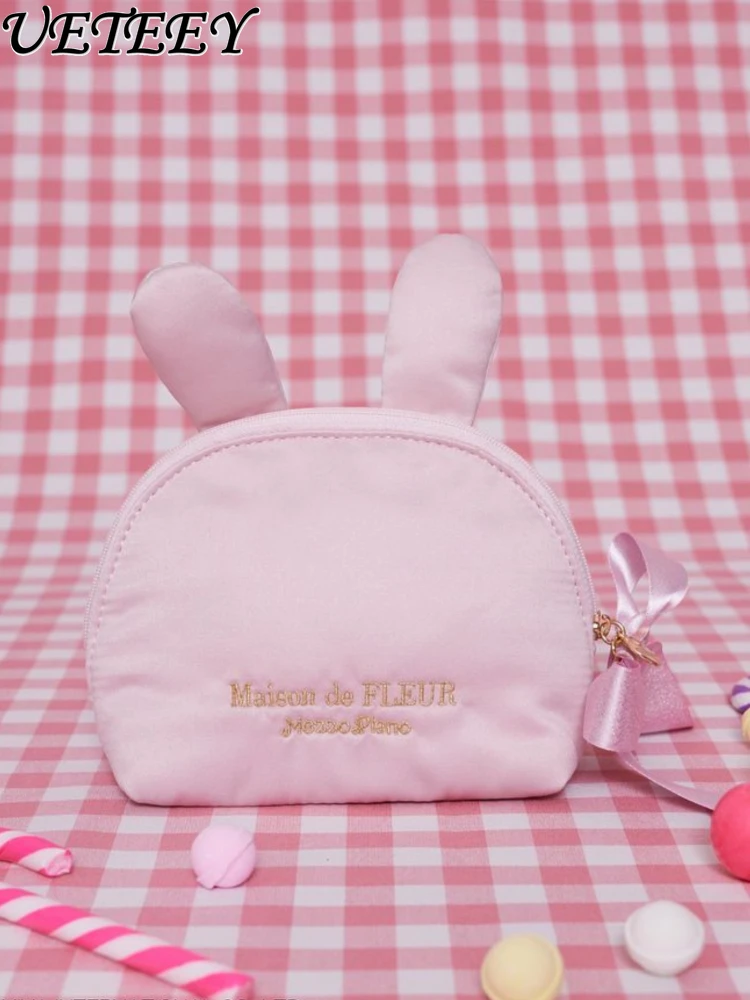 

Japanese Cute Pink Cartoon Ear Cosmetic Bag women Summer New Fashion Makeup Bags Portable Lightweight Storage Bags Cloth Bag