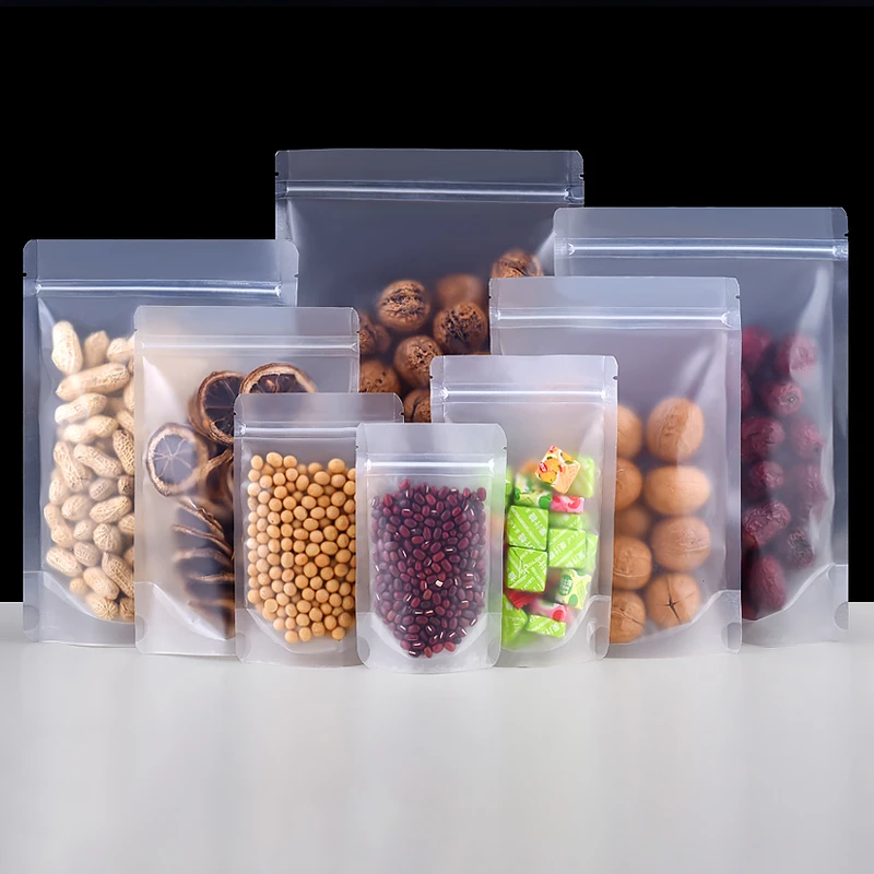 StoBag Clear Frosted Food Packaging Ziplock Bag Transparent Stand Up Sealed Storage for Tea Nuts Candy Snack Reusable Pouch Logo