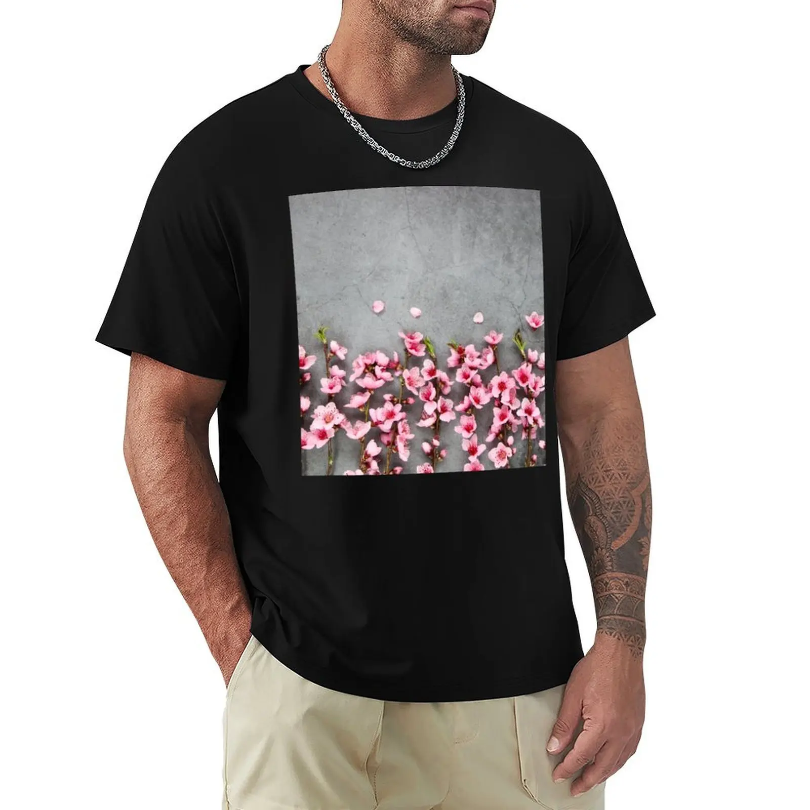 Spring Or Summer Flower Composition. Sakura Background And Flowers Background Aesthetic Novelty Design T-shirt