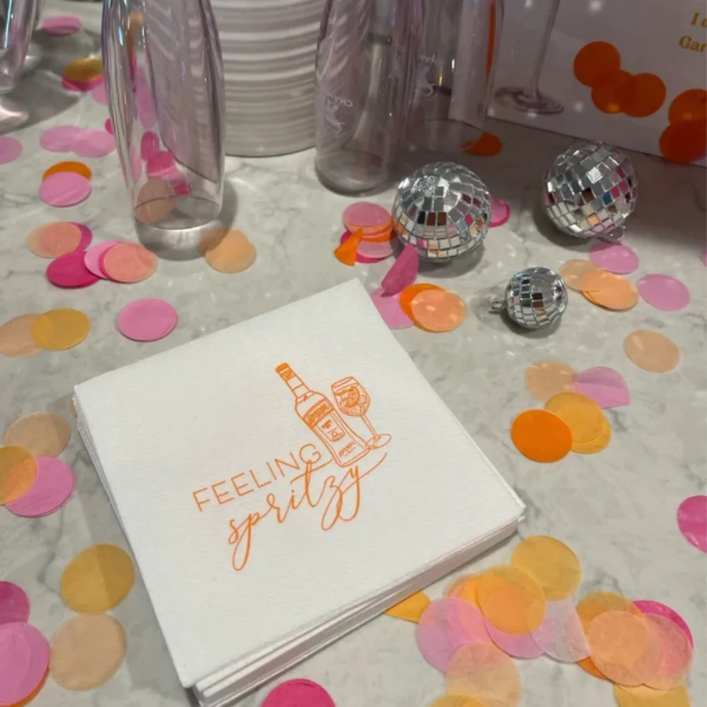 50Pcs Personalized Feeling Spritzy Wedding Cocktail Napkins - Engagement Printed Beverage Anniversary Party Luncheon Napkins,