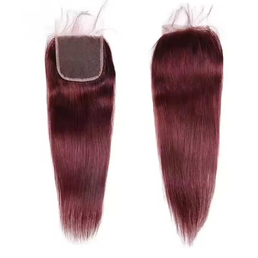 99J Burgundy Straight Hair 13X4 Lace Frontal Burmese Remy Human Hair Preplucked 4x4 Transparent Lace Closure Human Hair