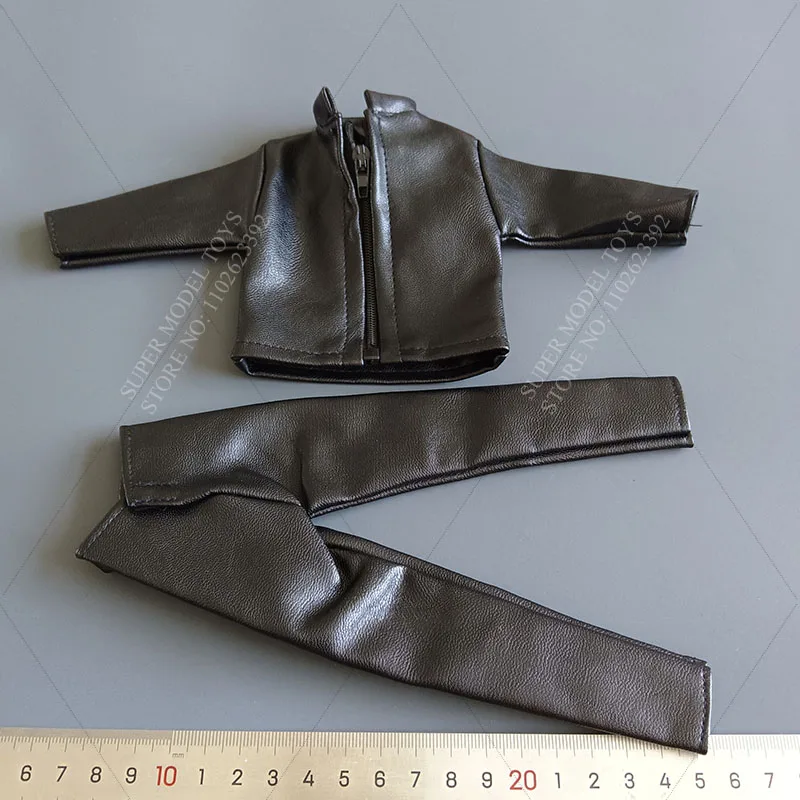 Conjunto de ropa de soldado a escala 1/6, chaqueta informal de moda, abrigo de cuero negro, pantalones, ajuste de muñeca MODELO DE figura de acción de 12 pulgadas, en Stock