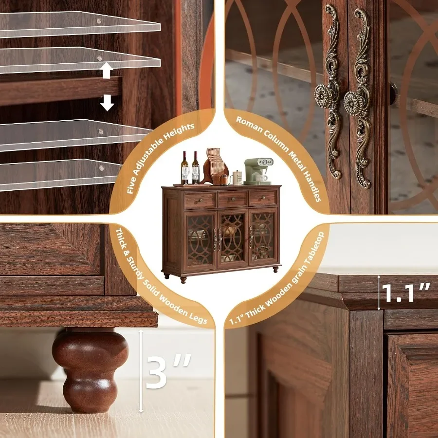 Farmhouse sideboard buffet cabinet for dining room and living room, solid wood construction, brown finish, 48-inch large creden view 6