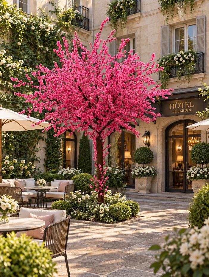 Large Artificial Peach Blossom Tree Indoor Mall Decorative Simulation Flower Tree for Commercial Landscaping