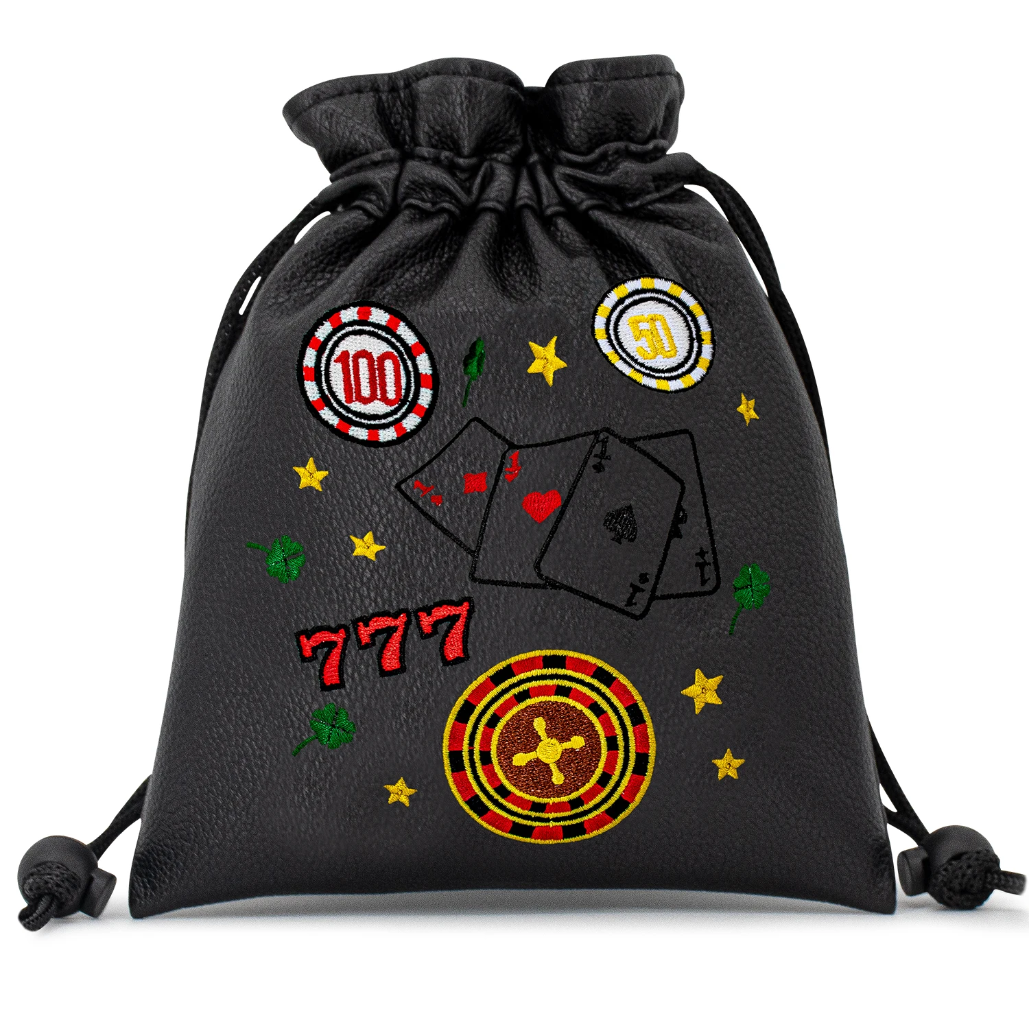 1PC Poker Golf Drawstring Pouch, PU Golf Ball & Tee Storage Bag with Key Ring, Black & White Optional, Great Gift Choice