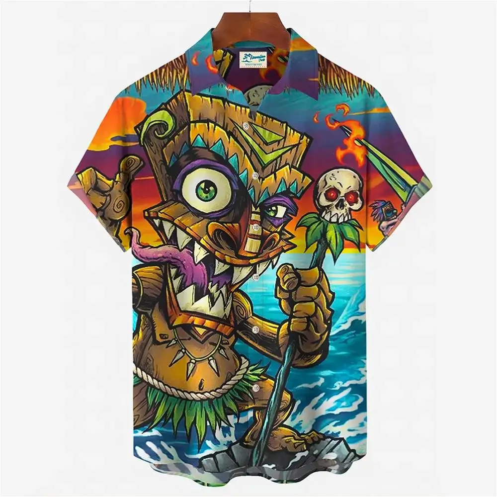 

Men's Terror Statue 3D Print Hawaiian Shirt Men Clothes Loose Breathable Man Shirts Summer Male Short Sleeve Beach 3D Shirts