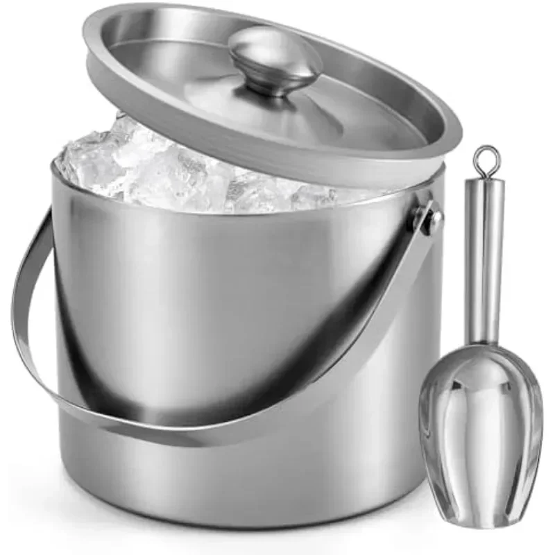 Cubo de hielo aislado de acero inoxidable de 3/4L, bañera de bebidas de doble pared, mango de transporte cómodo, contenedor de hielo, herramientas de barra, enfriador de latas