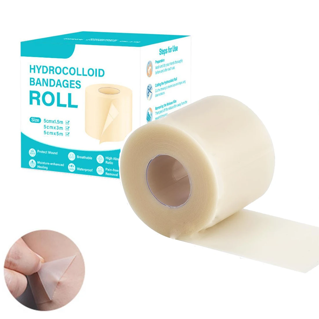 

Hydrocolloid Patch Large Bandages with Self-Adhesive, 1/2/3PCS Hydrocolloid Roll for Wound Care,Absorbent, Flexible, Waterproof