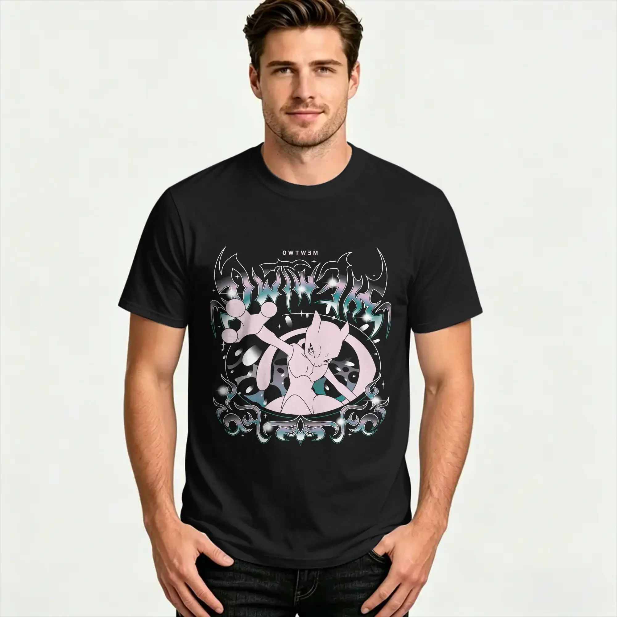 Harajuku T-Shirt Summer Mewtwo Grunge Trending T Shirts  Cotton Tee Shirt for Men's Y2K Fun Short Sleeve Top Tees